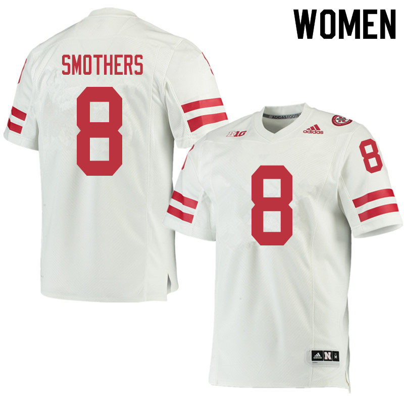 Women #8 Logan Smothers Nebraska Cornhuskers College Football Jerseys Sale-White - Click Image to Close